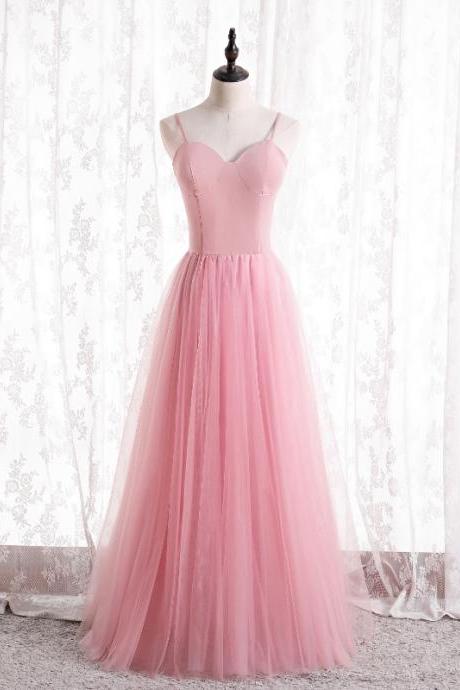 Pull Length Pink Spaghetti Strap Evening Dresses Prom Dress Custom Made