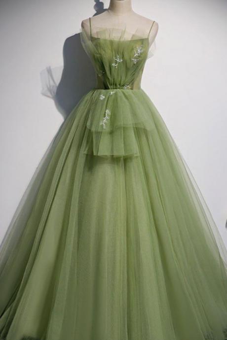 Full Length Green Tulle Long Evening Prom Dress Green Tulle Formal Dress