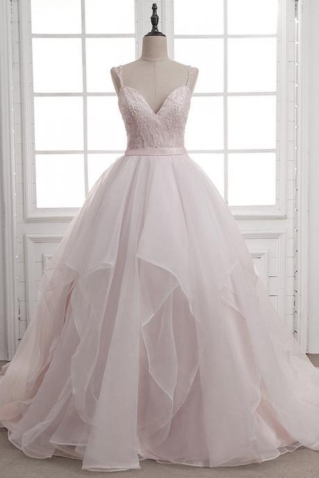 White Ivory Ball Gown Tulle Organza Wedding Formal Dresses With Beaded Embroidery Ruffles