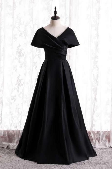 Modest Long Black Pleated Evening Dress With Dolman Sleeves