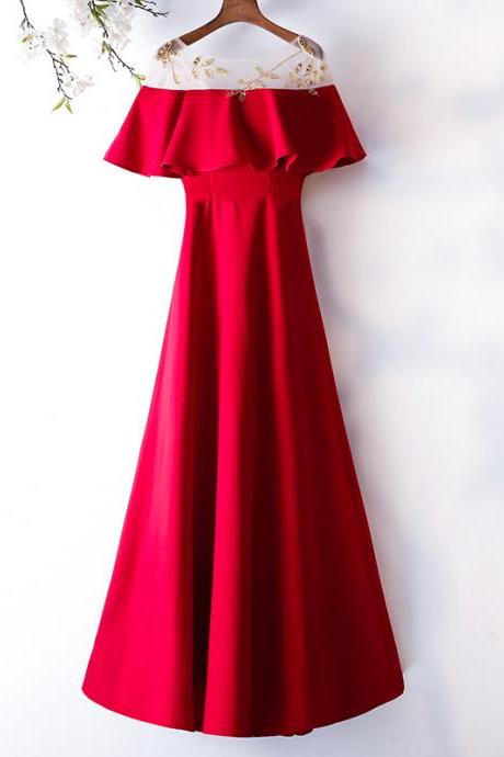 Gorgeous Red Satin Off Shoulder Long Party Dress For Formal