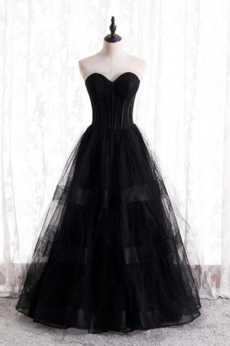 Elegant Black Prom Dresses A-line Princess Sweetheart Sleeveless Backless Floor-length Long Prom Formal Dresses