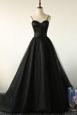 Black Tulle Long Prom Dress,sexy Evening Dress