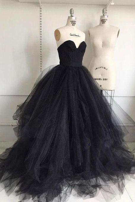 Black Tulle Long Prom Dress,sexy Evening Dress