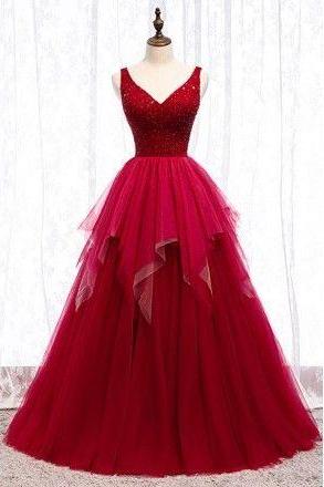 Special Formal Long Tulle Ballgown Prom Dress With V Neck