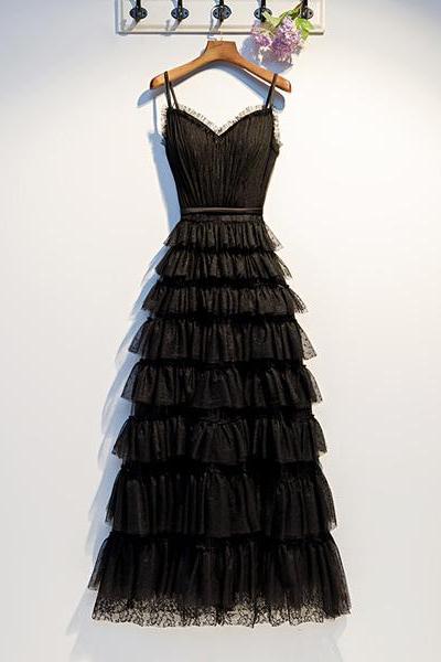 Black Tulle Long Prom Dress Evening Prom Dress