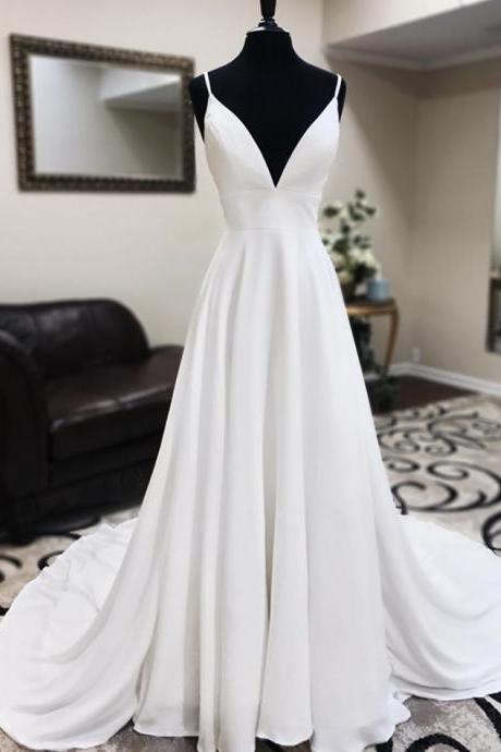 White Chiffon Lace Long Prom Dress A Line Evening Dress
