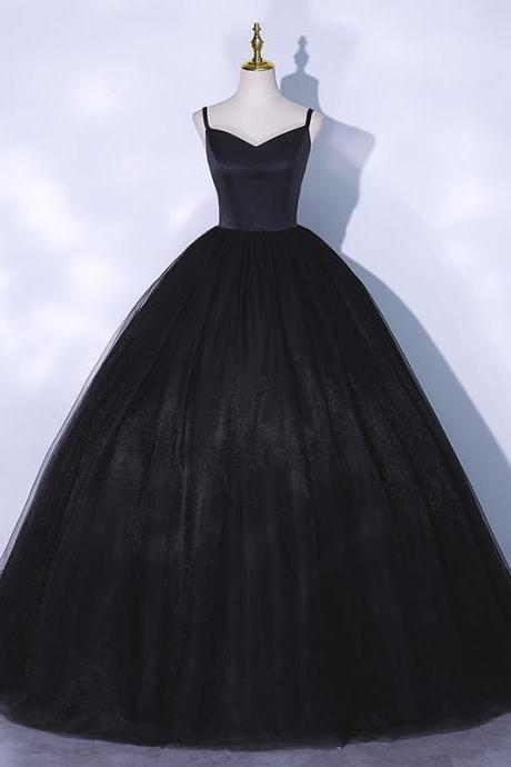 Black V Neck Tulle Long Ball Gown Dress Formal Dress