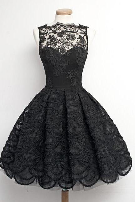 Pretty Lace Short Prom Dresses,a-line Black Lace Homecoming Dress