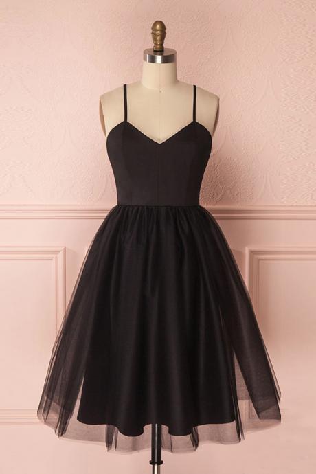 Black Tulle Short Prom Evening Dress