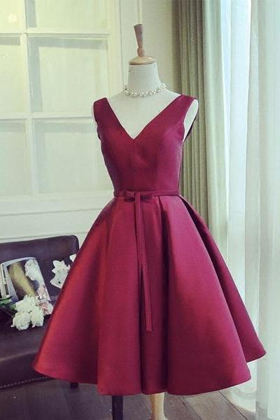 Cute Burgundy V Neck Short Prom Dress,burgundy Evening Dresses