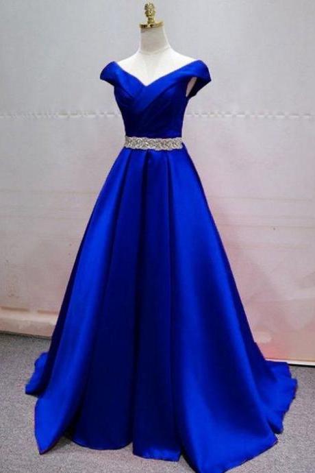 A Line Blue Long Prom Dress Evening Dress