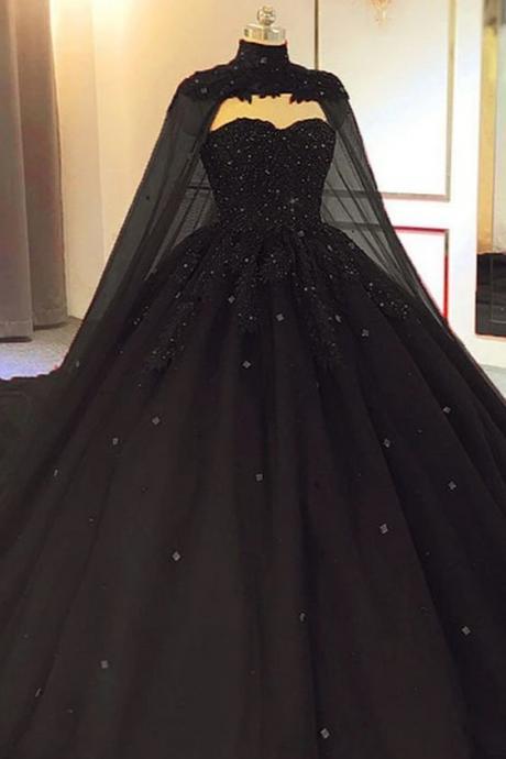 Black Red Sweetheart Ball Gown Wedding Dress With Cape