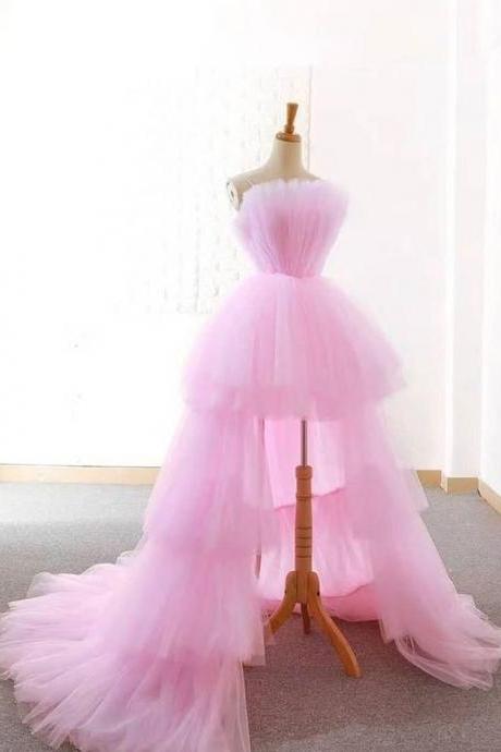 High Low Pink Prom Dresses With Ruched Evening Dresses