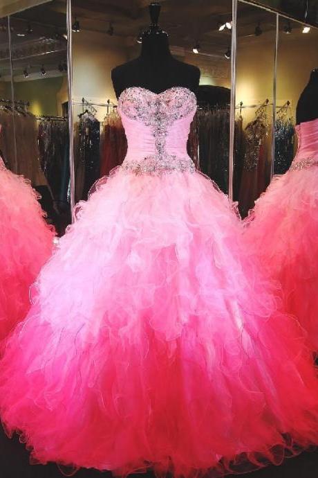 Stunning Ball Gown Pink Quinceanera Dresses Crystal Lace Up Event Prom Dress