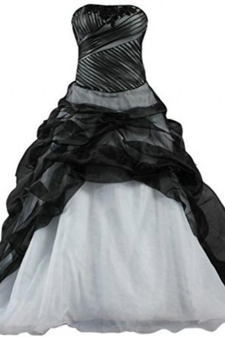 Women's Strapless Organza Black And White Wedding Dress Ball Gown