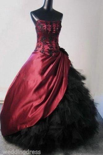 New Burgundy Black Corset Ball Gown Prom Dress Victorian Gothic Bridal Gowns Wedding Dress