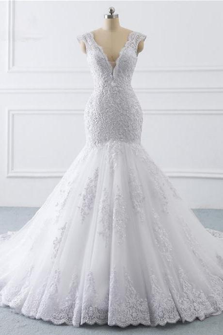 White/ivory Wedding Gowns Luxury V Neck Bridal Gowns Puffy Wedding Dresses Ball Gown