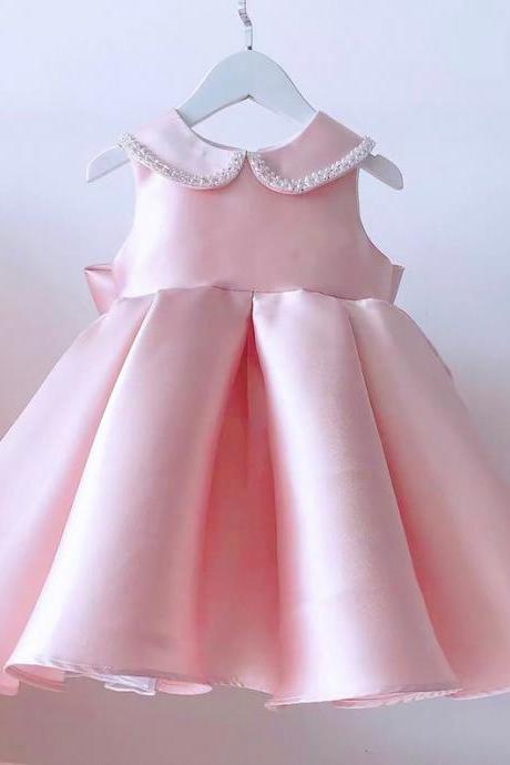 Pink Summer Baby Girl Birthday Dress girl Flower GirlDresses Child Princess Party Wedding Occasion Dresses Beading
