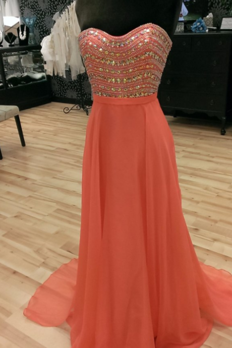 Sparkly Chiffon Strapless Long Peach Prom Dress Evening Dress Custom