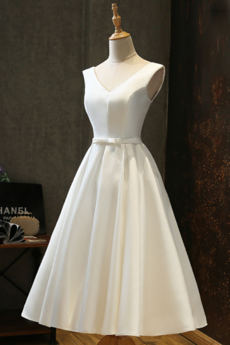 Prom Dresses V Neck Simple Mid-length Bridesmaid Dresses Evening Dress