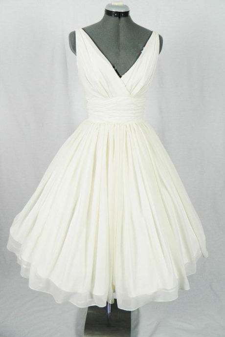 White V Neck Prom Dress Chiffon Prom Dress Short Pretty Dress Homecoming Dress