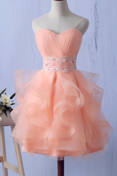 Sweetheart Short Ruffled Organza Homecoming Dress Featuring Lace Up Back Formal Dress