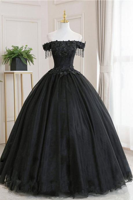 Ball Gown Black Tulle Off The Shoulder Prom Dress Evening Dress