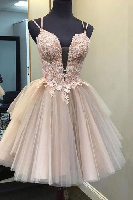 Cute Tulle Lace Short Prom Dress, Homecoming Dress