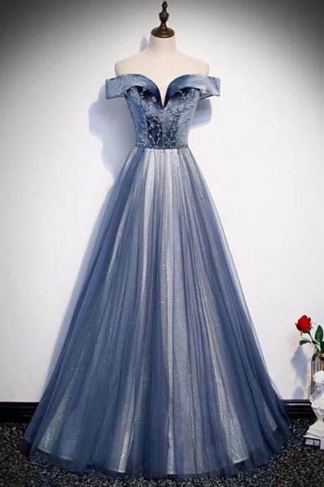 Dark Blue Velvet Tulle Long Prom Dress Party Dress