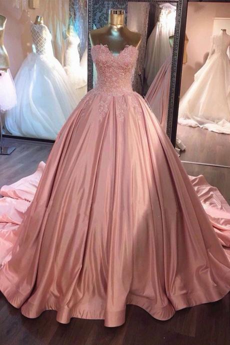 Sweetheart Neck Pink Lace Prom Dresses Formal Evening Dresses