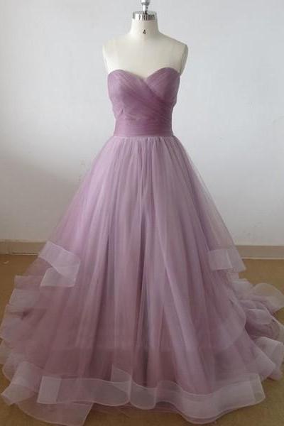 Sweetheart Neck Purple Tulle Prom Dresses Formal Evening Dresses