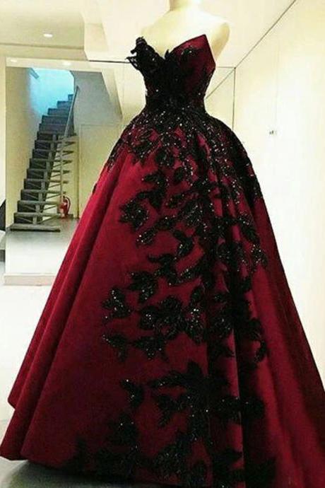 Red And Black Lace Applique Tulle Prom Dresses Formal Evening Dresses Formal Occasion Dress