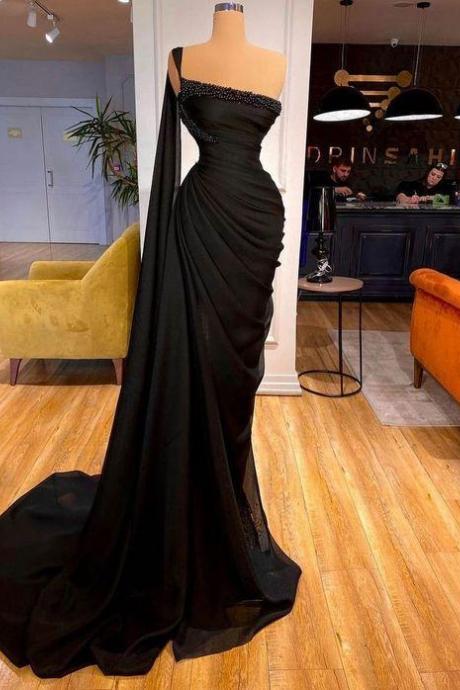 Black Mermaid Beading Long Prom Dress Sexy Prom Dress D01