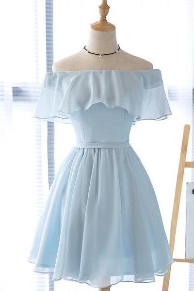 Simple Light Blue Off Shoulder Formal Dress , Short Party Dresses B001