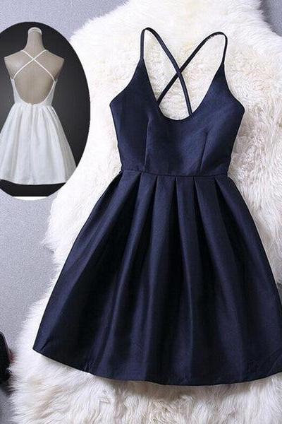 Lovey Blue Graduation Dresses, Short Navy Blue Women Dresses, Cross Back Party Dresses,teen Formal Dresses B002