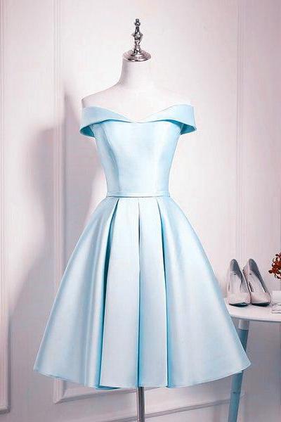 Beautiful Light Blue Satin Sweetheart Homecoming Dress, Blue Short Prom Dress C008