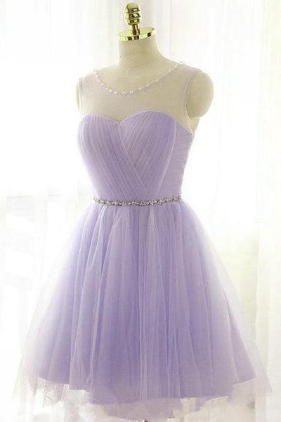Cute Lavender Homecoming Dress With Belt, Lovely Short Prom Dress C012