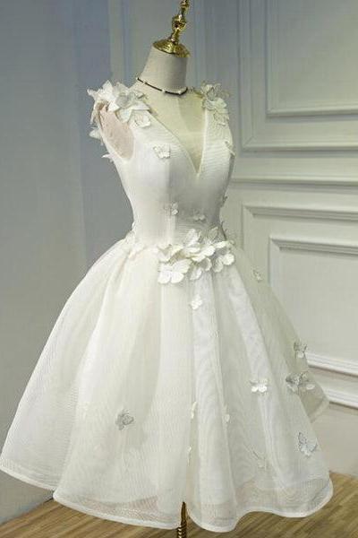 Lovely White Short Graduation Party Dress, Prom Dresses C034