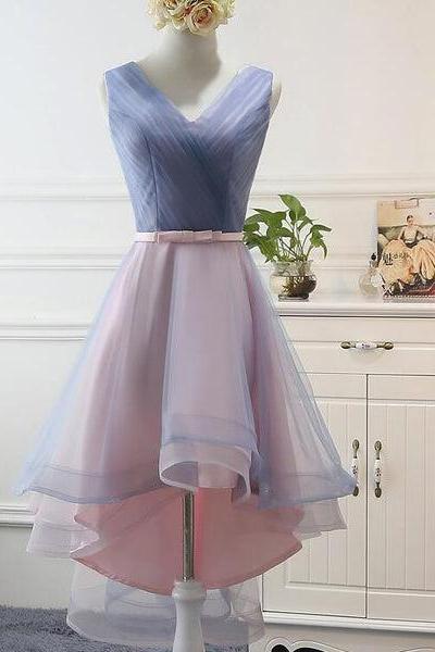 Blue And Pink Stylish High Low Party Dress, Cute Formal Gowns, Pretty Party Dresses C0051