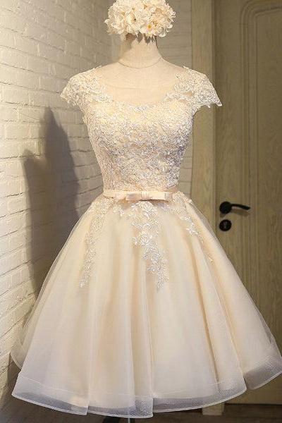 Lovely Tulle Light Champagne Short Prom Dress, Homecoming Dresses, Formal Dress, Prom Dress C069