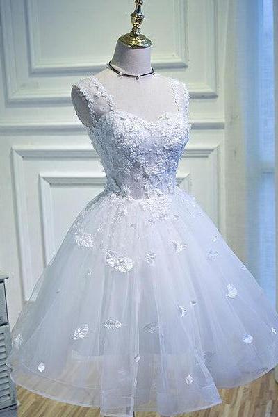 White Lovely Tulle With Lace Princess Cute Sweetheartt Short Party Dress, White Short Prom Dresses C103