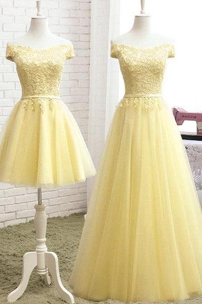 Fashion Light Yellow Tulle Off Shoulder Party Dress, Short Prom Dress, Homecoming Dress D003