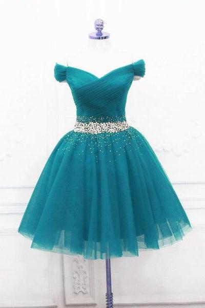 Cute Teal Blue Off Shoulder Sweetheart Prom Dress, Short Party Dress Homecoming Dress D005