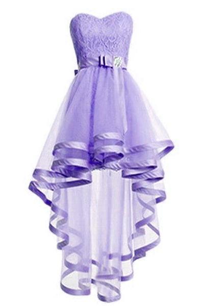 Light Purple Tulle High Low Sweetheart Party Dress, Tulle Homecoming Dress D052