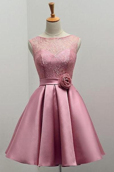 Lovely Lace And Satin Short Party Prom Dress, Cute Homecoming Dress D057