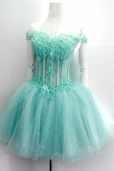 Mint Green Tulle Sweetheart Short Prom Dress, Party Dress D075
