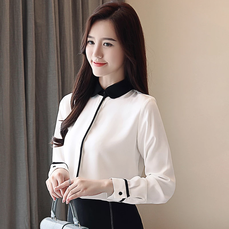 Blusas Mujer De Moda White Blouse Office Ladies Tops Chiffon Blouse Long Sleeve Women Shirts Womens Tops And Blouses M004