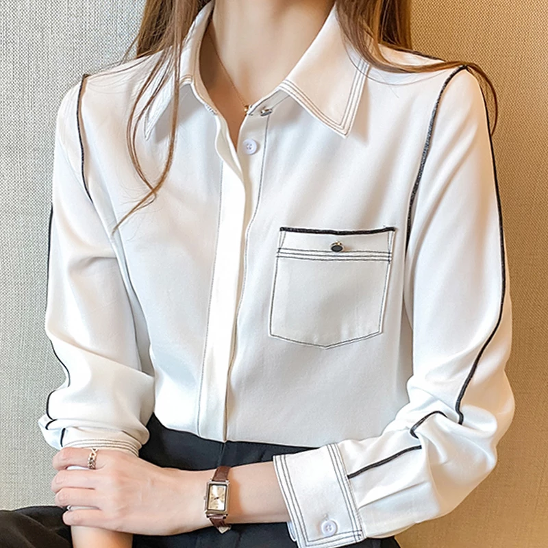 Long Sleeve White Blouse Women Shirts Blusas Mujer De Moda Blouse Women Turn Down Collar Office Chiffon Blouse Shirt M008