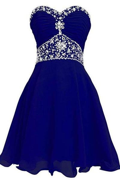 Beautiful Sweetheart Royal Blue Beaded Short Party Dress, Homecoming Dress For Teens F012